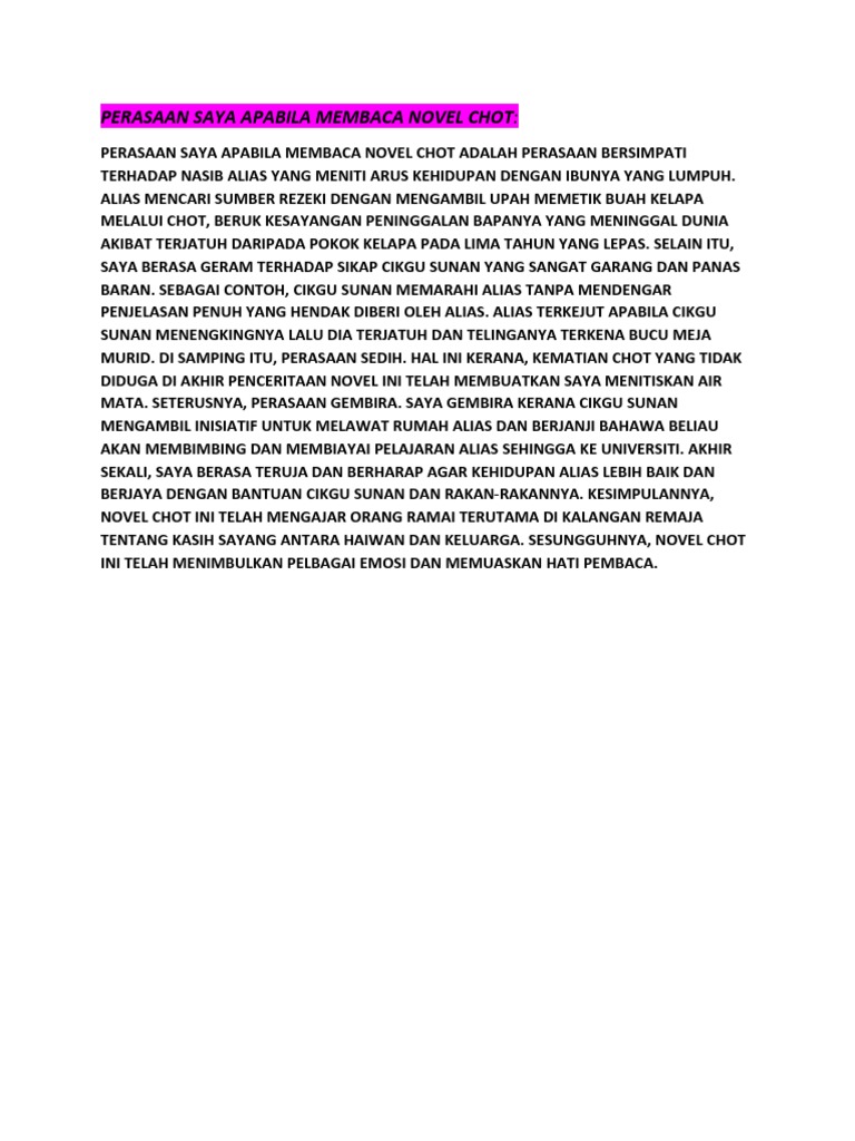 Perasaan Saya Apabila Membaca Novel Chot Pdf