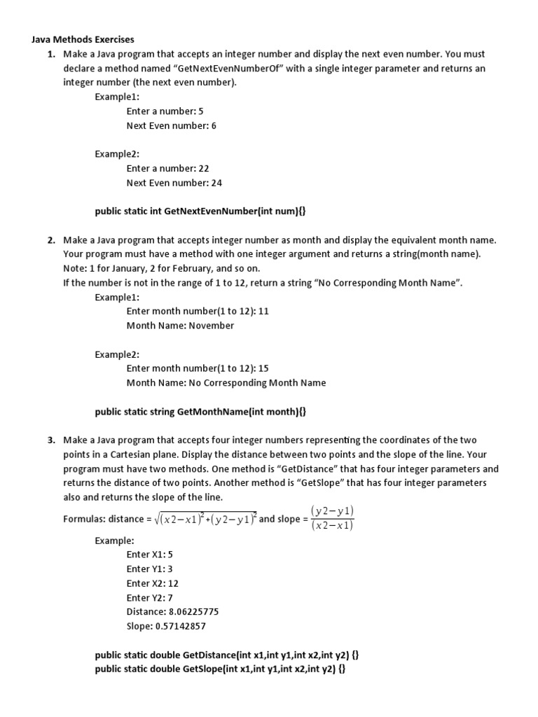 Java Methods Exercises | PDF | Parameter (Computer Programming ...
