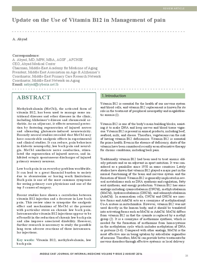 b12 Management Pain PDF Peripheral Neuropathy Vitamin B12