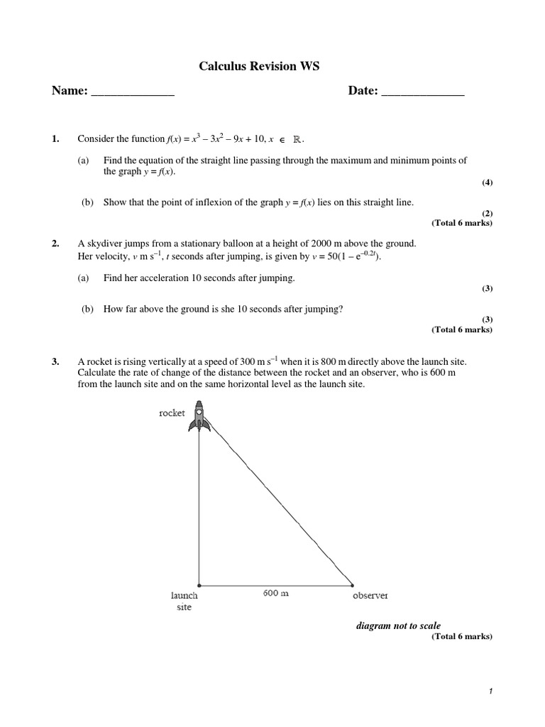 Calculus Midterm Revision WS | PDF | Tangent | Derivative