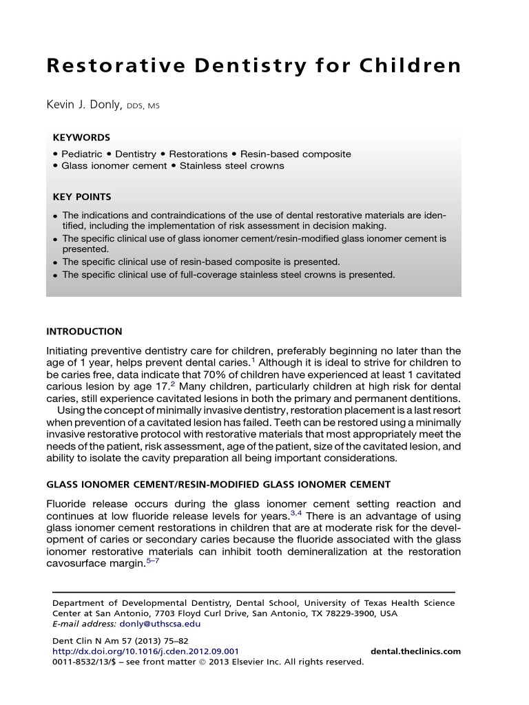 Restorative Dentistry For Children Donly2013 PDF Dental Composite