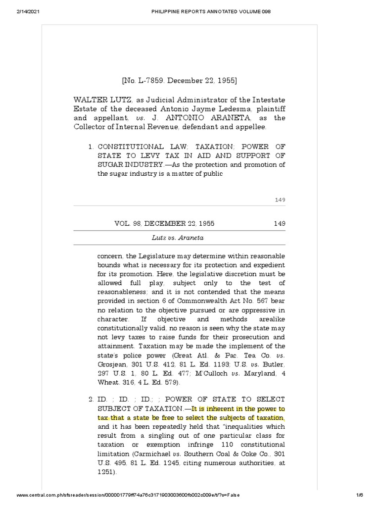 Lutz vs. 98 Phil. 148, December 22, 1955 PDF