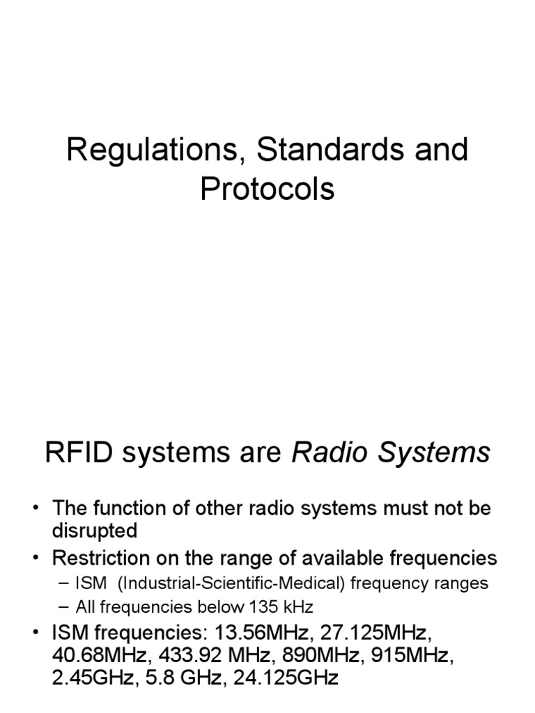 Regulations Standards Protocols PDF Radio Frequency Identification