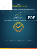 HSE - General Awareness - Occupational Health and Safety - Completion - Certificate