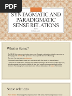 Syntagmatic and Paradigmatic Sense Relations Part One