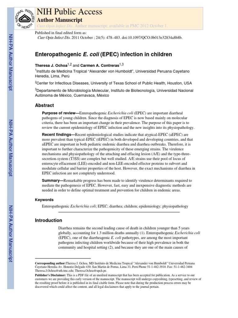 Enteropathogenic Escherichia Coli Infection in Children | PDF ...