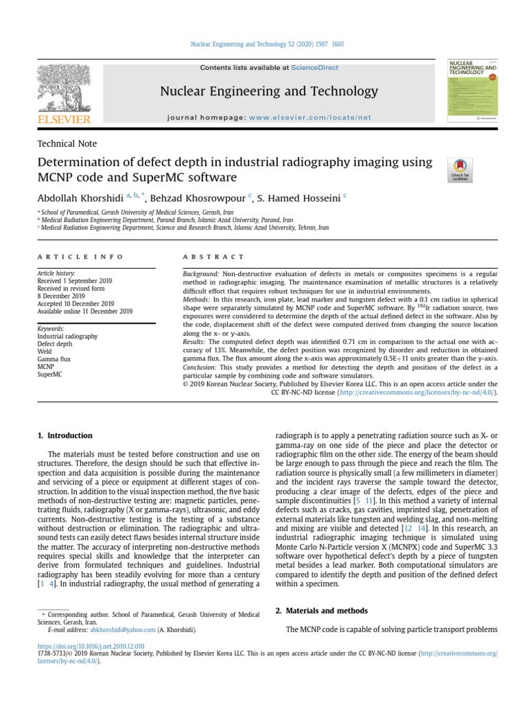 Determination of Defect Depth in Industrial Radiograp 2020 Nuclear ...