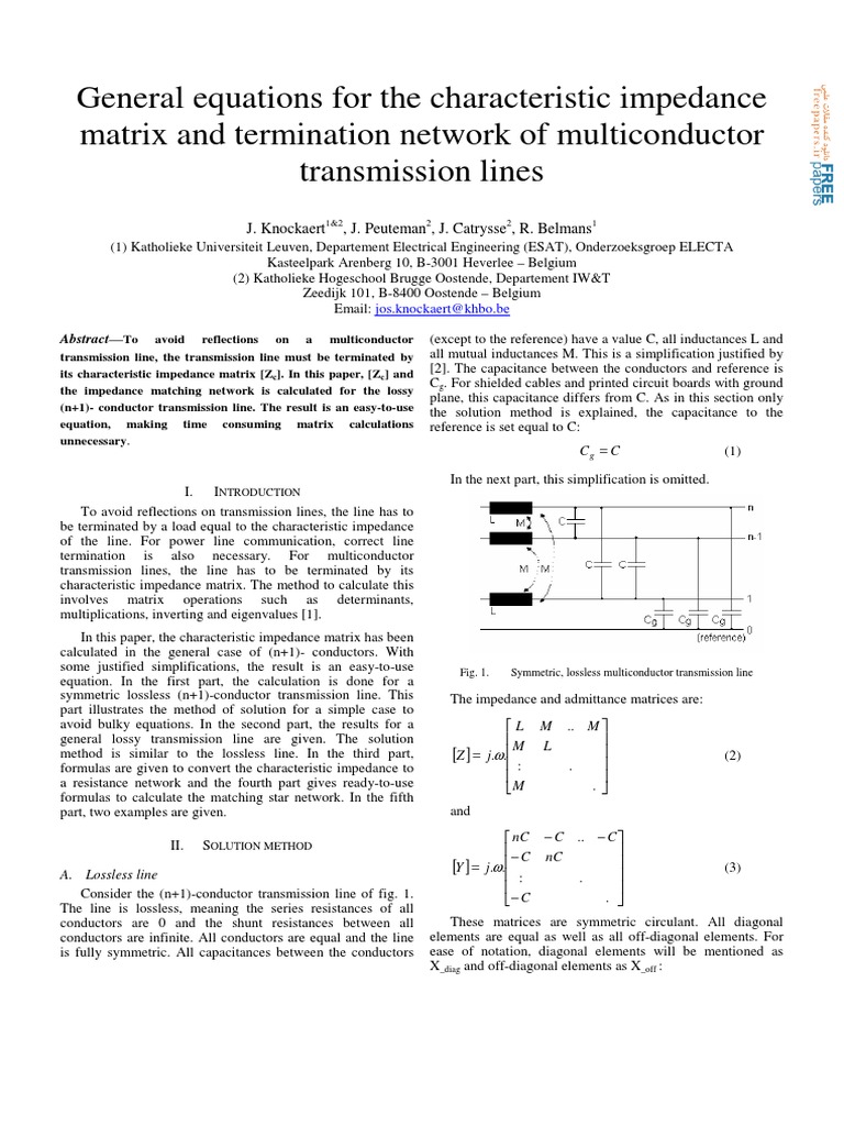 Characteristic Impedance Matrix of Transmission Lines | PDF ...