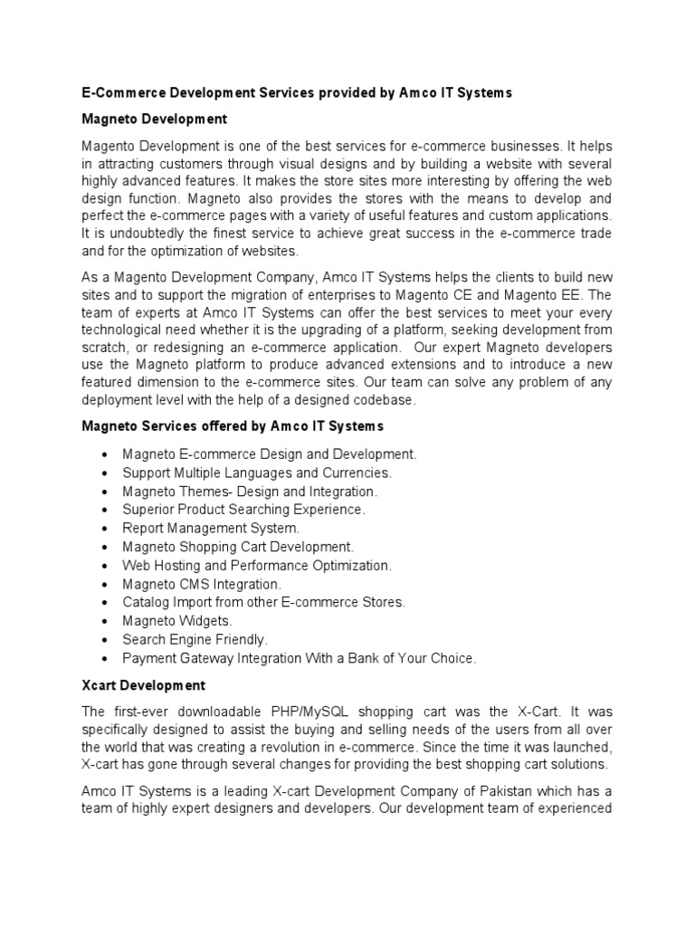 E-Commerce Development by Amco IT | PDF | Magento | E Commerce