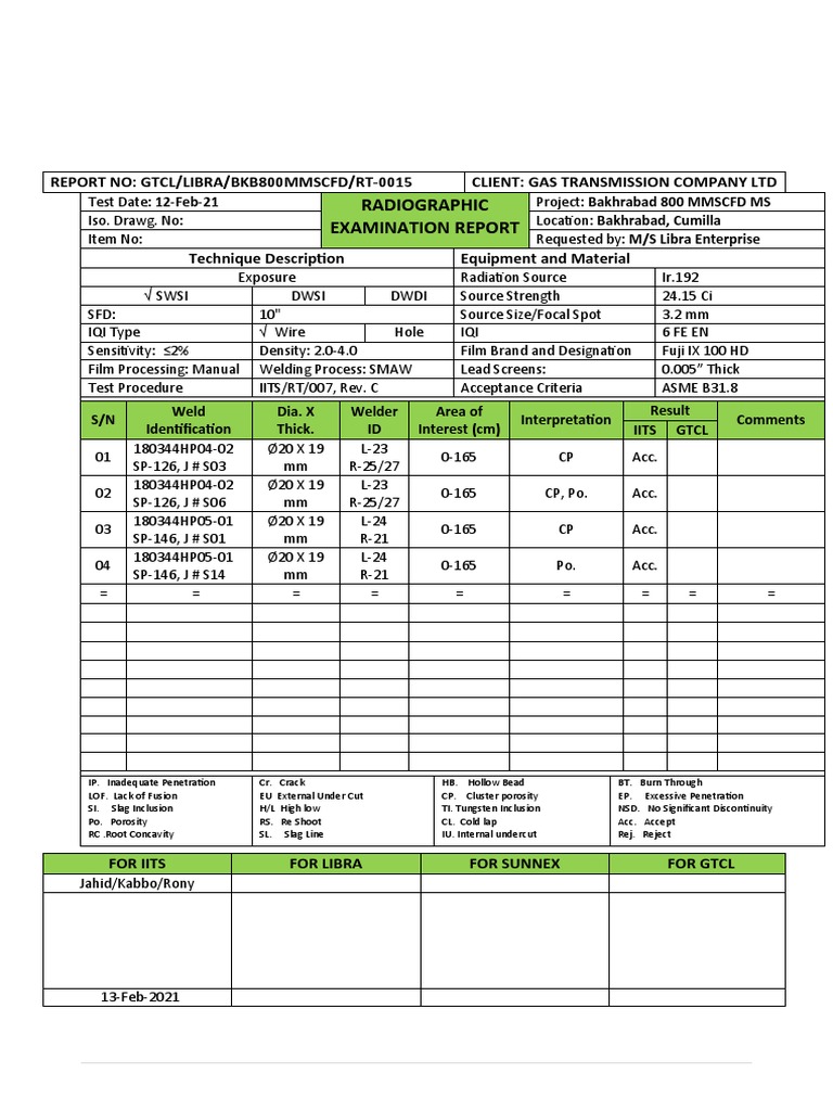 Radiographic Examination Report for Bakhrabad | PDF | Welding ...