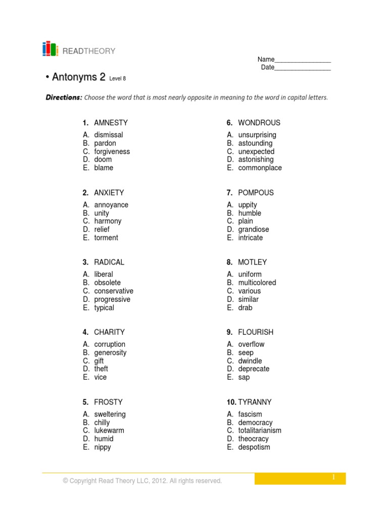 Synonyms & Antonyms Merged 23 Pgs PDF Sanity Anxiety