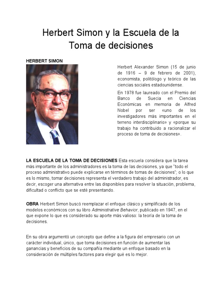 Herbert Simon y La Escuela de La Toma de Decisiones | PDF ...