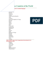 Francophone Countries of The World: Countries Where French Is A National Language