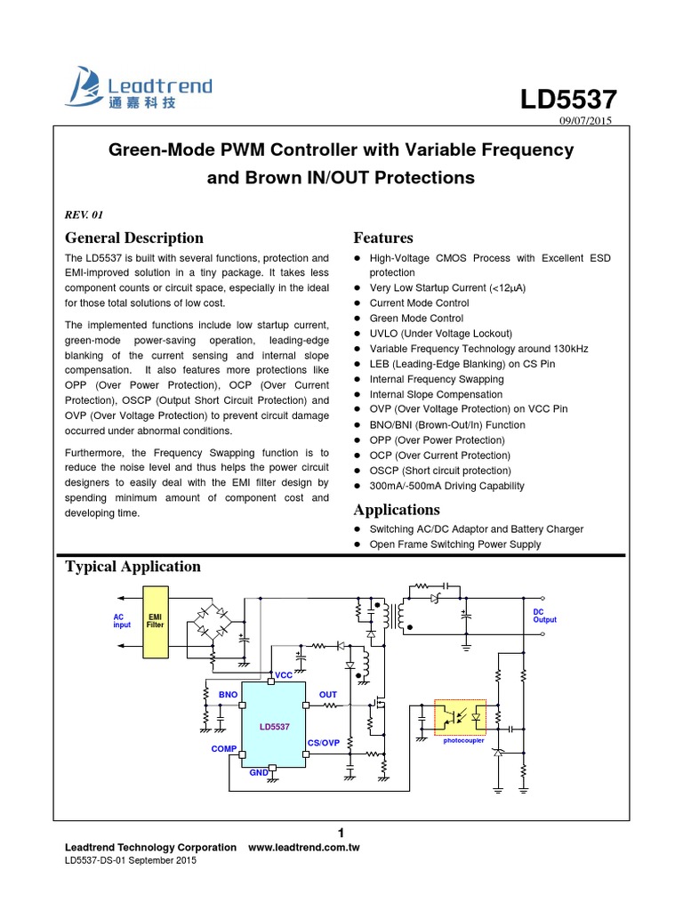 LD5537 PWM Controller Overview | PDF | Power Supply | Capacitor