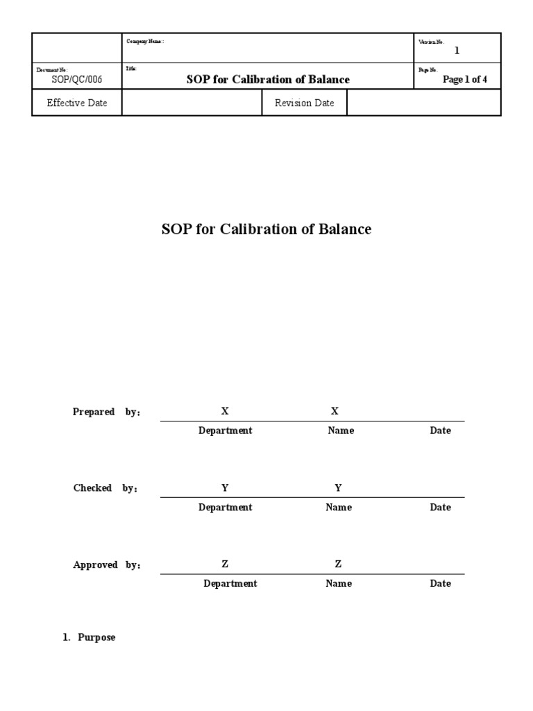 SOP For Calibration of Balances PDF Accuracy And Precision