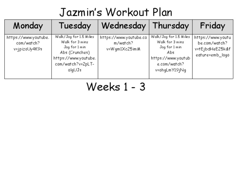 Jazmin's Workout Plan