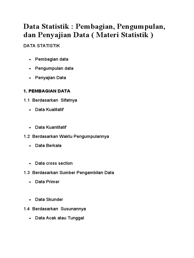 Pembagian dan Penyajian Data Statistik | PDF