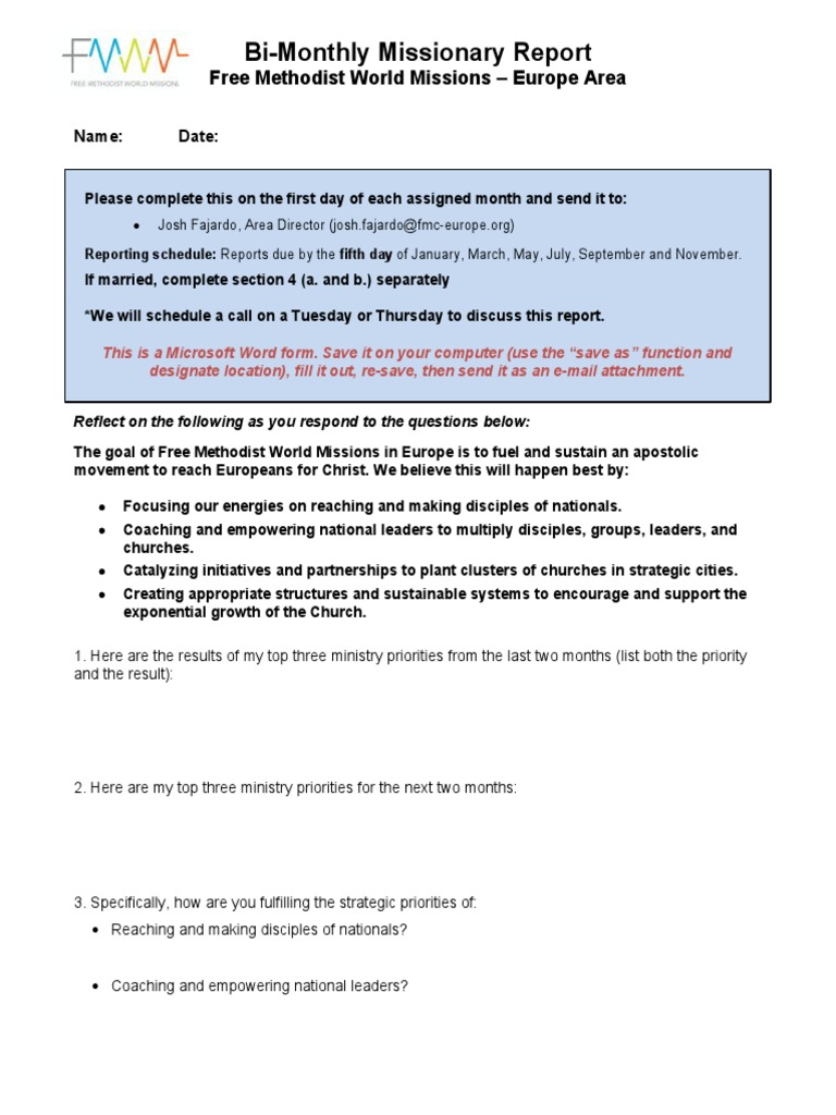 Bi-Monthly Missionary Progress Report | PDF | Methodism | Ancient ...