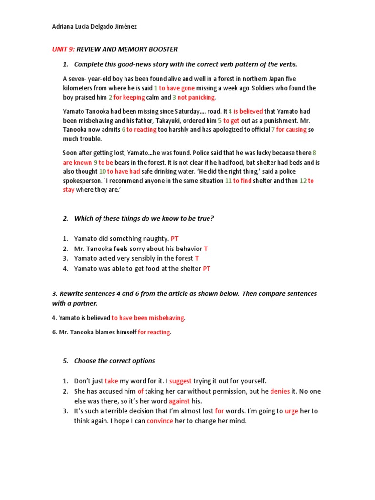 Unit 9 Review and Memory Booster | PDF | Language Arts & Discipline ...