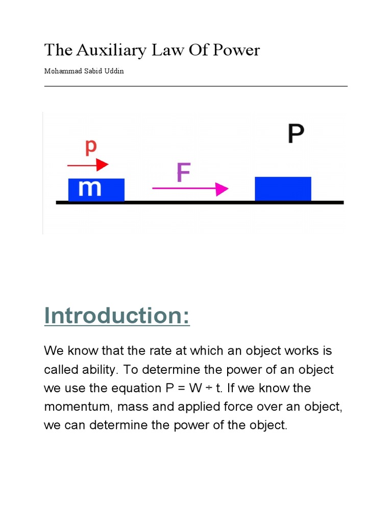 The Auxiliary Law of Power PDF Force Momentum