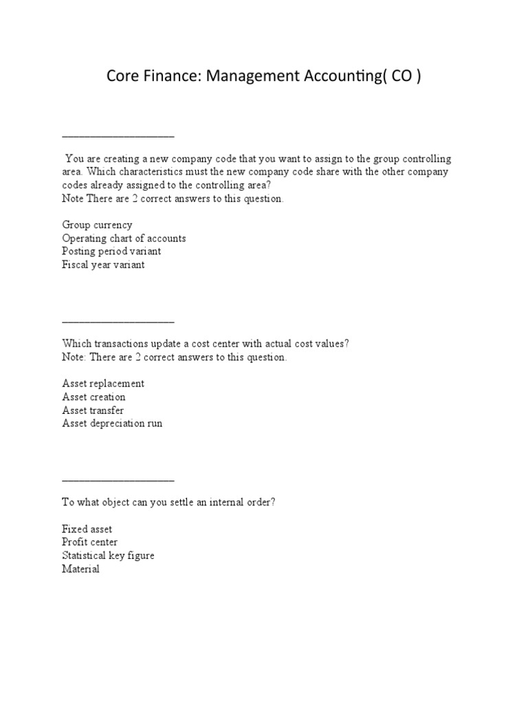 Core Finance Management Accounting (CO) PDF Corporations Business