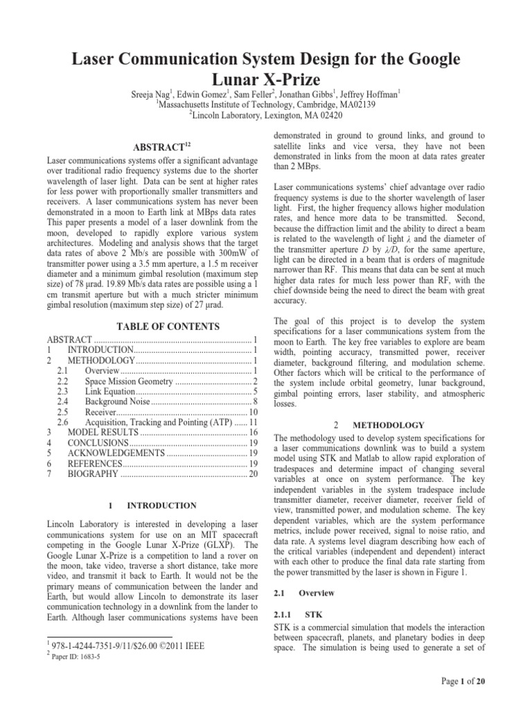 Laser Communication System Design For The Google Lunar X-Prize | PDF ...