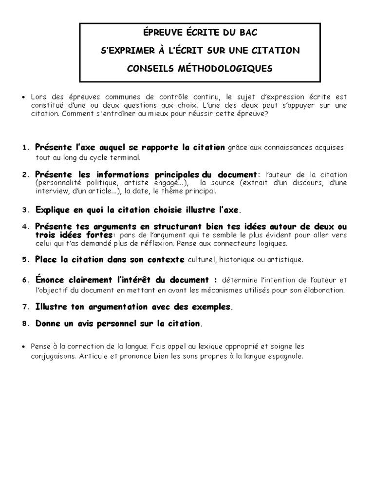 Axe Espagnol Terminale 2022 Expression Ecrite Sur Une Citation Bac Espagnol Methodologie | PDF |  Science | Science et technologie