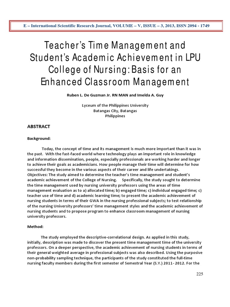 Teacher Time Management & Student Success | PDF | Teachers | Classroom ...