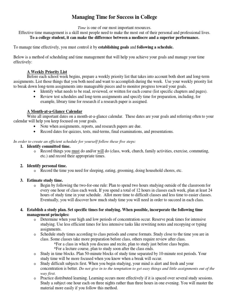 Time Management Tips for College Success | PDF | Lecture | Classroom