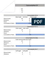 Consumption Sheet For Formal Shirt