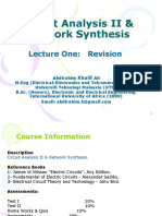 Circuit Analysis II & Network Synthesis: Lecture One: Revision