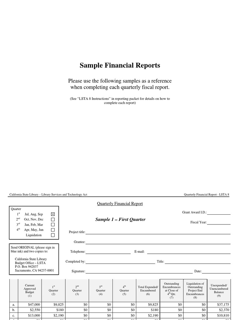 LSTA 8 Quarterly Financial Report Samples | PDF