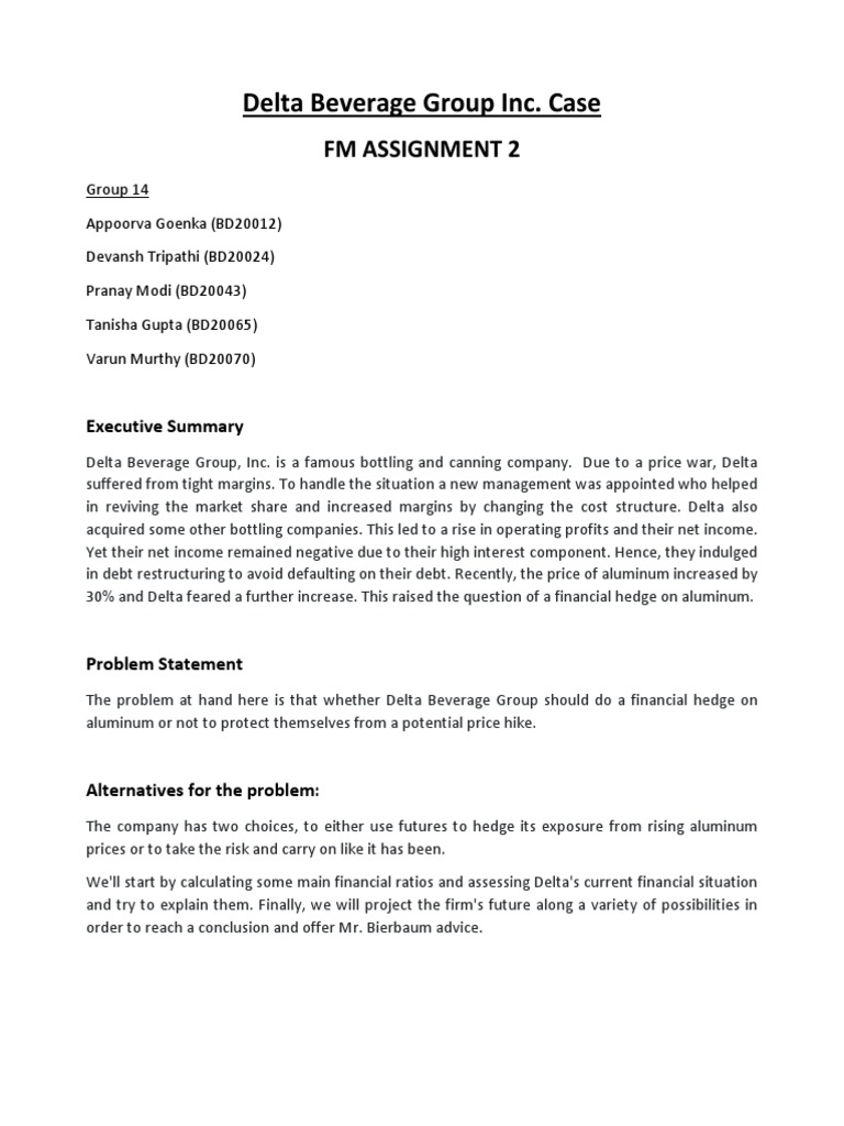 FM Assignment 2 - Delta - Beverages | PDF | Hedge (Finance) | Equity ...