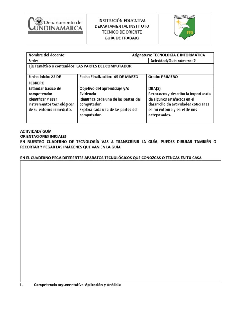 Guia 2 de Tecnologia Grado Primero | PDF | Informática | Informática y ...