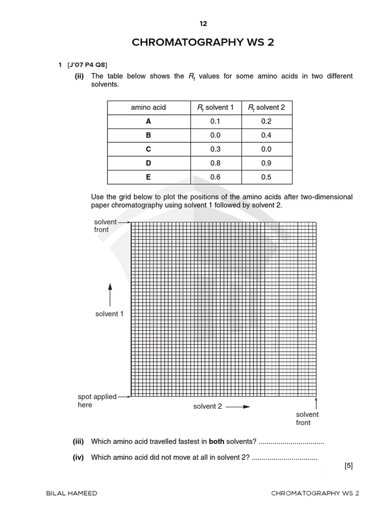 Chromatography Ws 2 Values For Some Amino Acids in Two Different