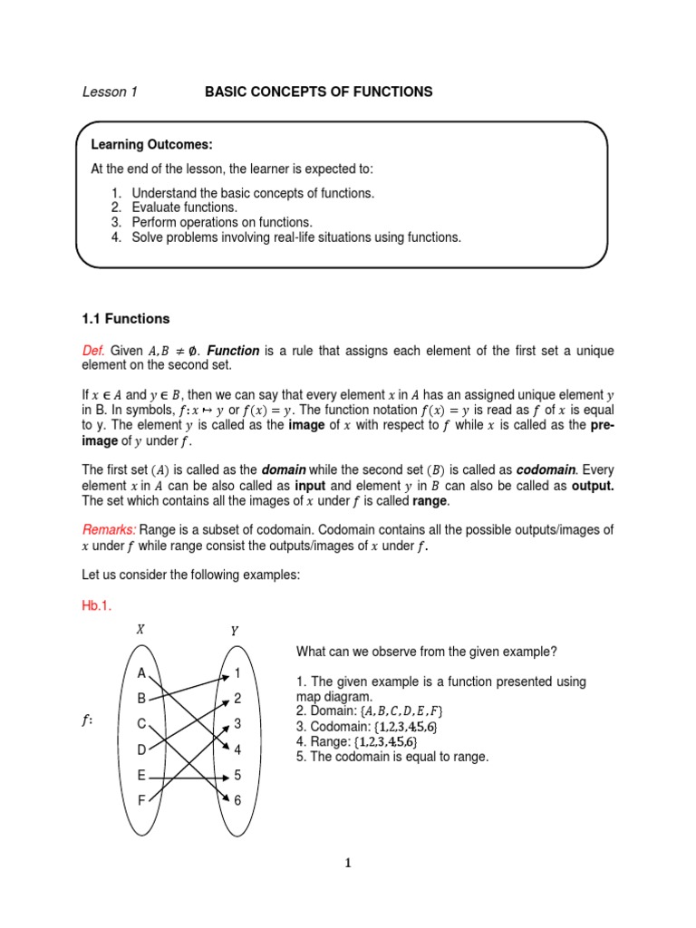 Lesson 1: Basic Concepts of Functions | PDF | Subtraction | Domain Of A ...