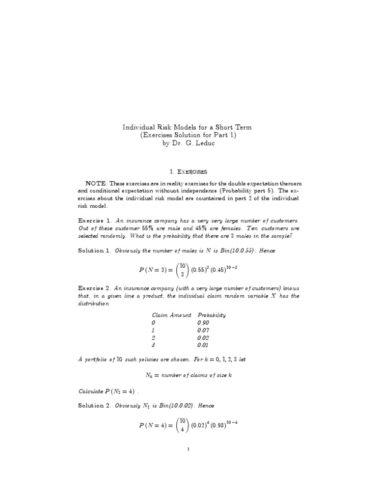 Short-Term Individual Risk Model Exercises | PDF | Expected Value ...