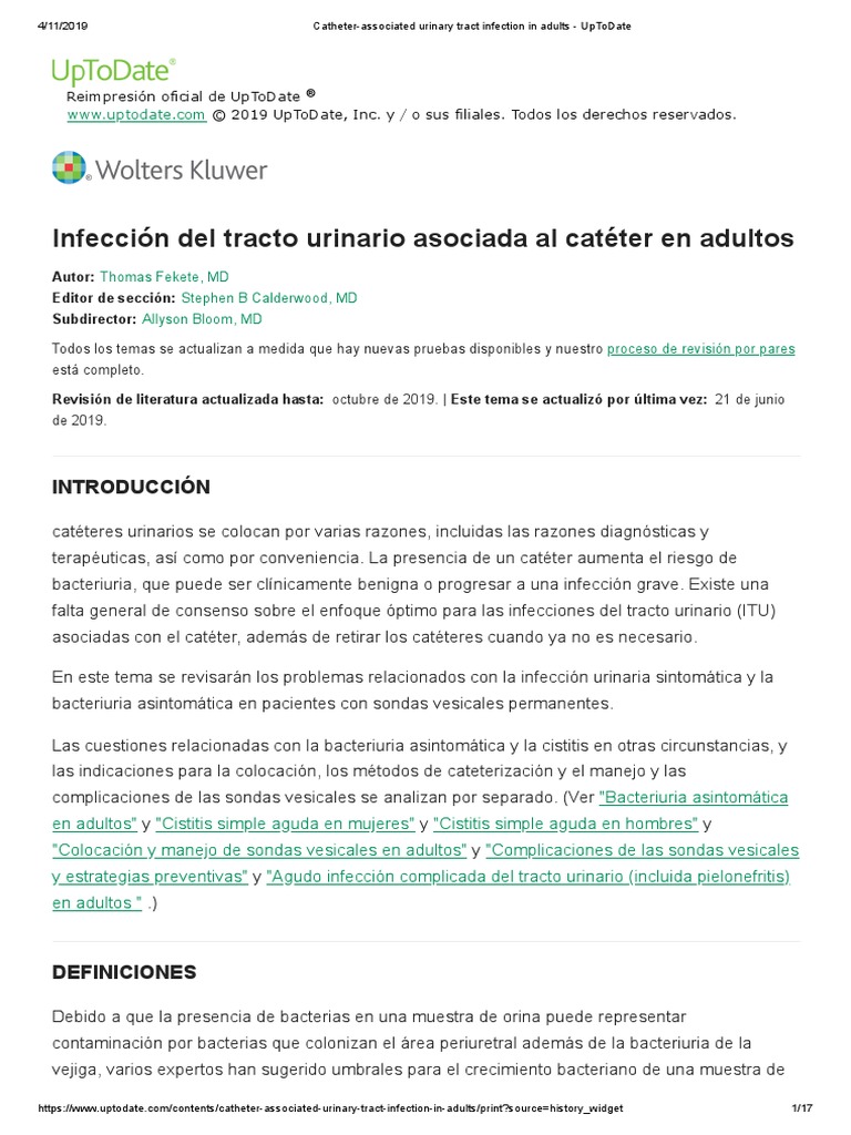 CatheterAssociated Urinary Tract Infection in Adults UpToDate PDF