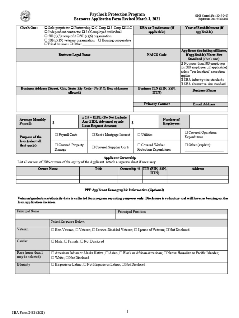 Borrower Application 2483 Revised PDF Payroll Sole Proprietorship