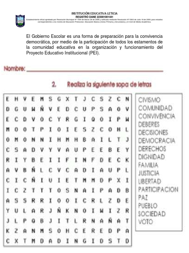 Sopa de letras: democracia y comunidad | PDF