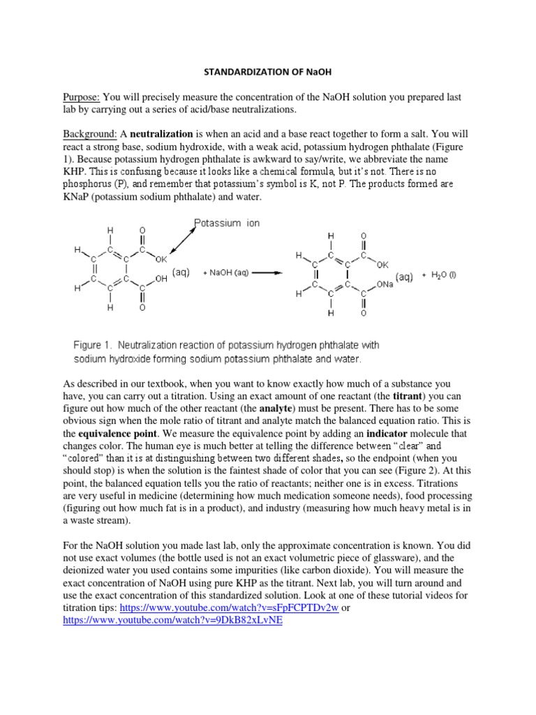 Standardization of Naoh PDF Titration Chemistry