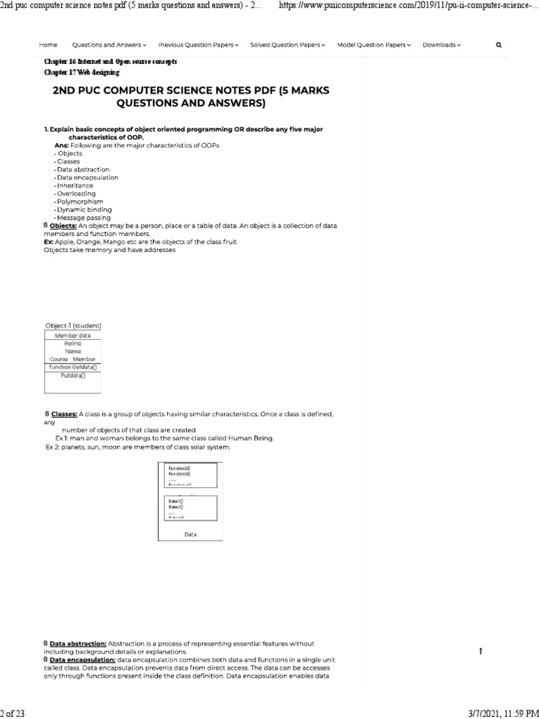 2nd Puc Computer Science Notes PDF (5 Marks Questions and Answers ...
