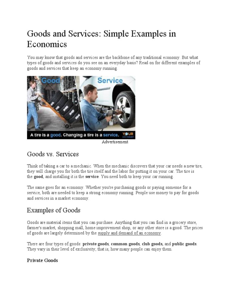Goods and Services: Simple Examples in Economics | PDF | Goods | Retail