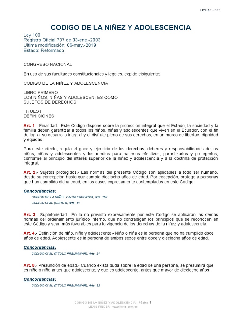 Código de la Niñez y Adolescencia Ecuador | PDF | Derechos de los niños ...