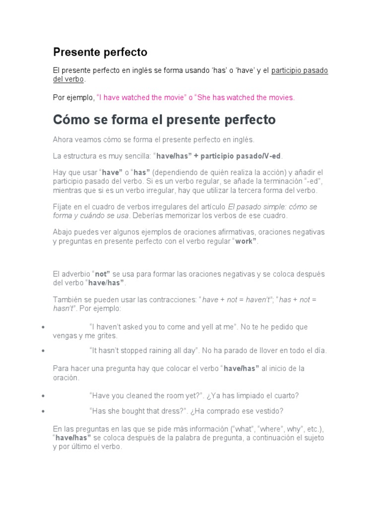 Estructura y uso del presente perfecto | PDF | Verbo | Asunto (gramática)