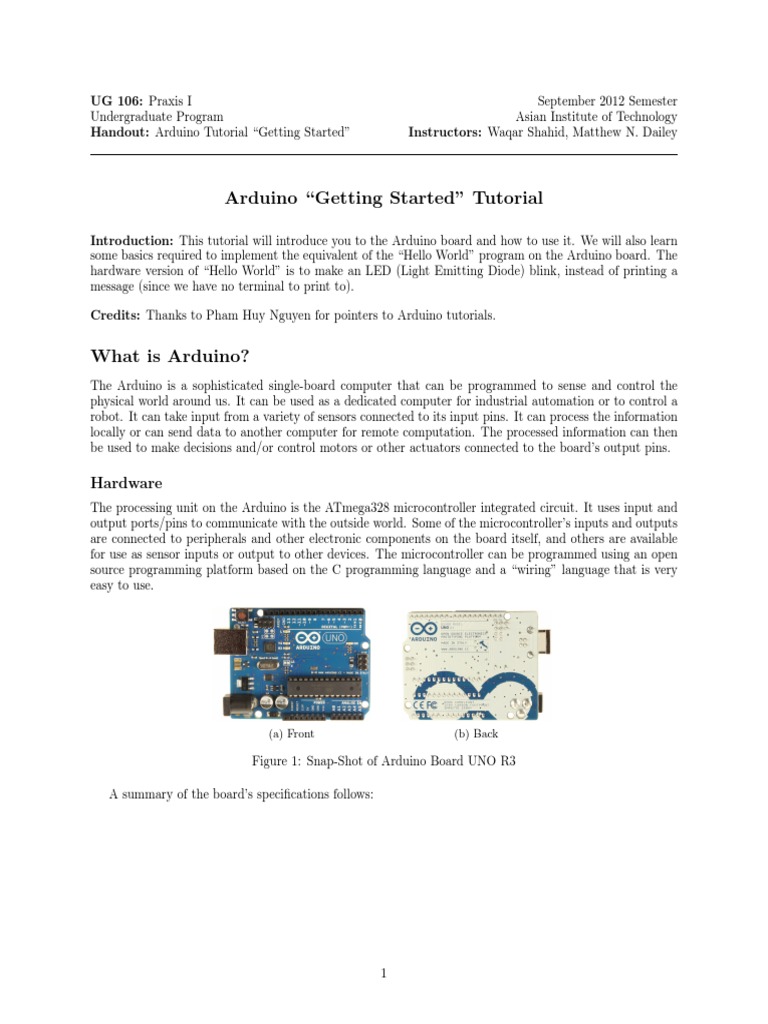Arduino "Getting Started" Tutorial: Hardware | PDF | Arduino | Power Supply