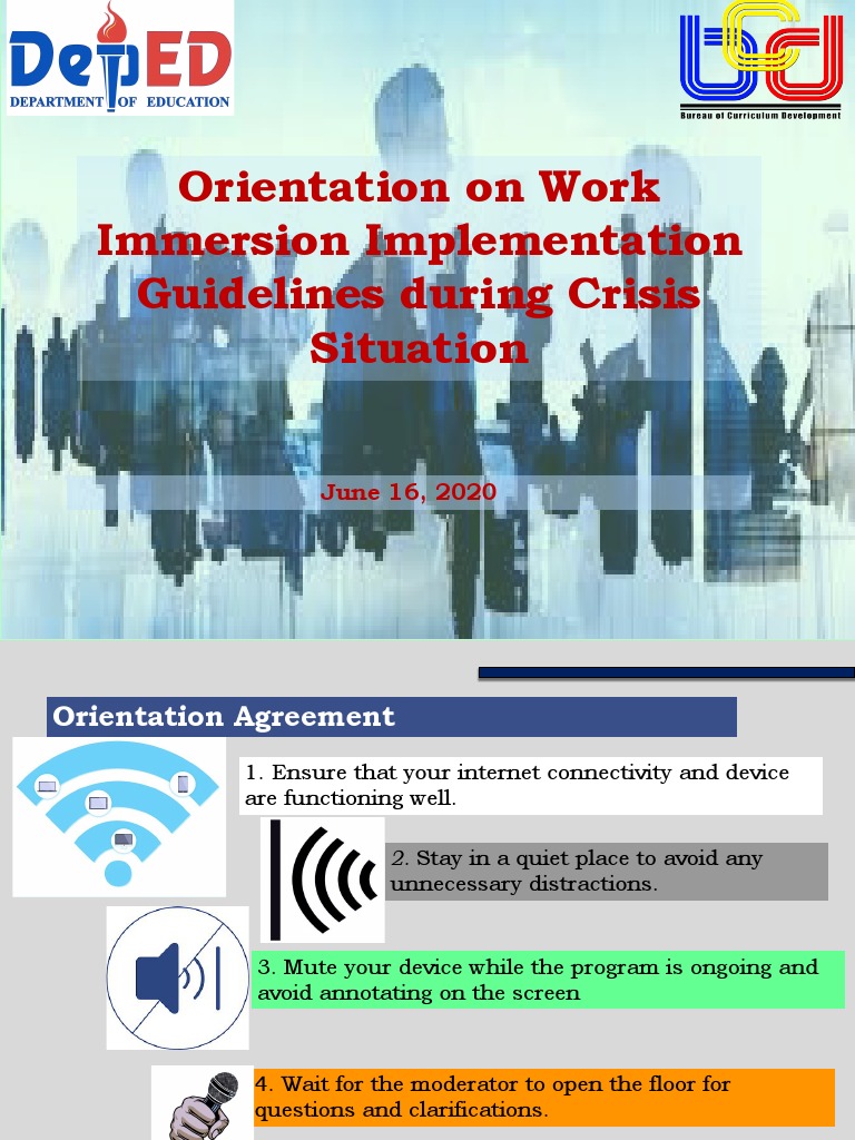 Work Immersion Guidelines Orientation | PDF | Curriculum | Simulation