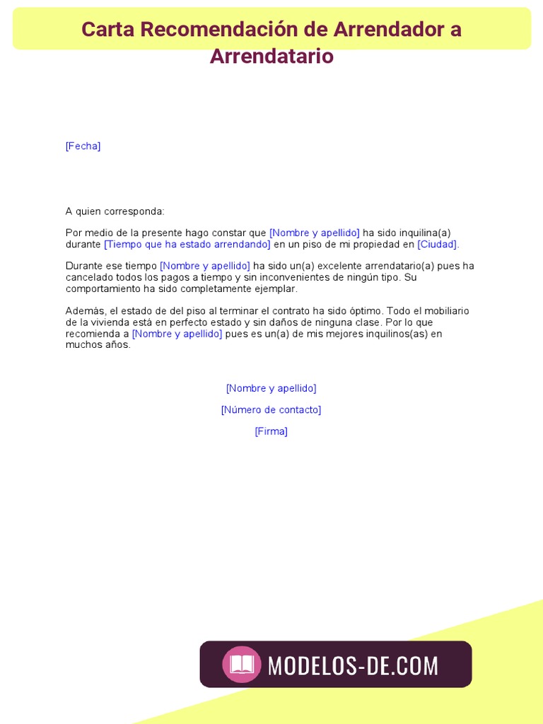 Carta de Recomendación de Arrendador A Arrendatario | PDF