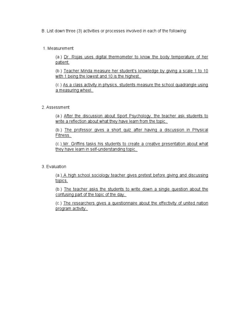 Examples of Measurement and Evaluation Activities | PDF | Educational ...