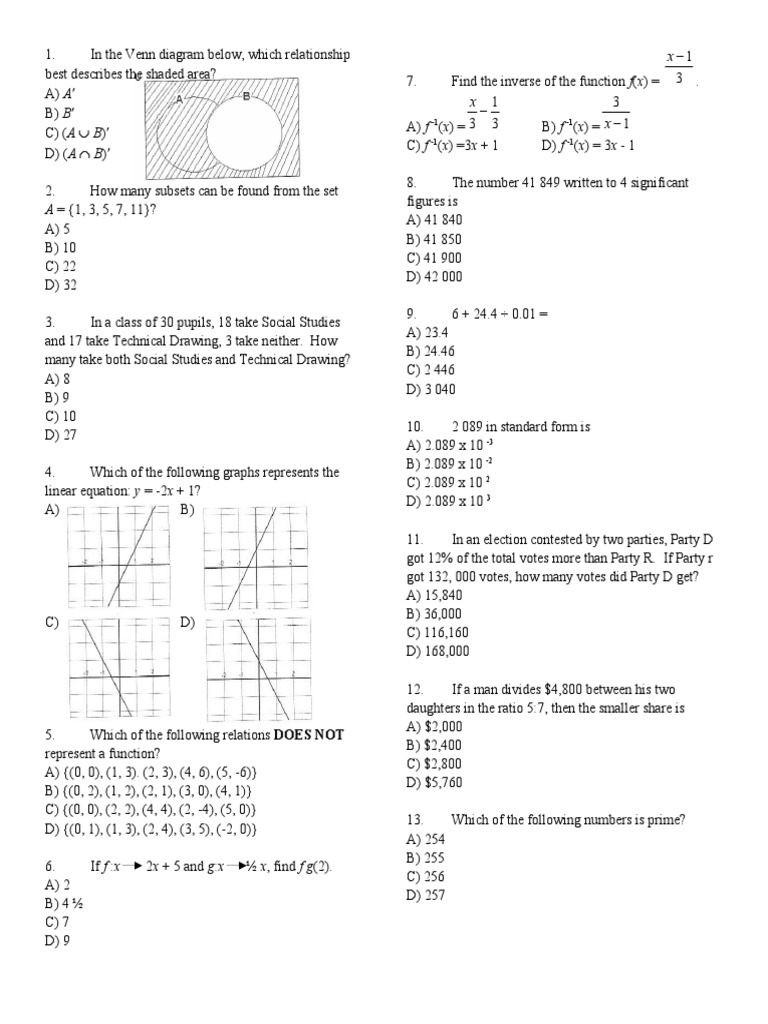ATLIB Math Practice Questions | PDF | Elementary Mathematics | Teaching ...